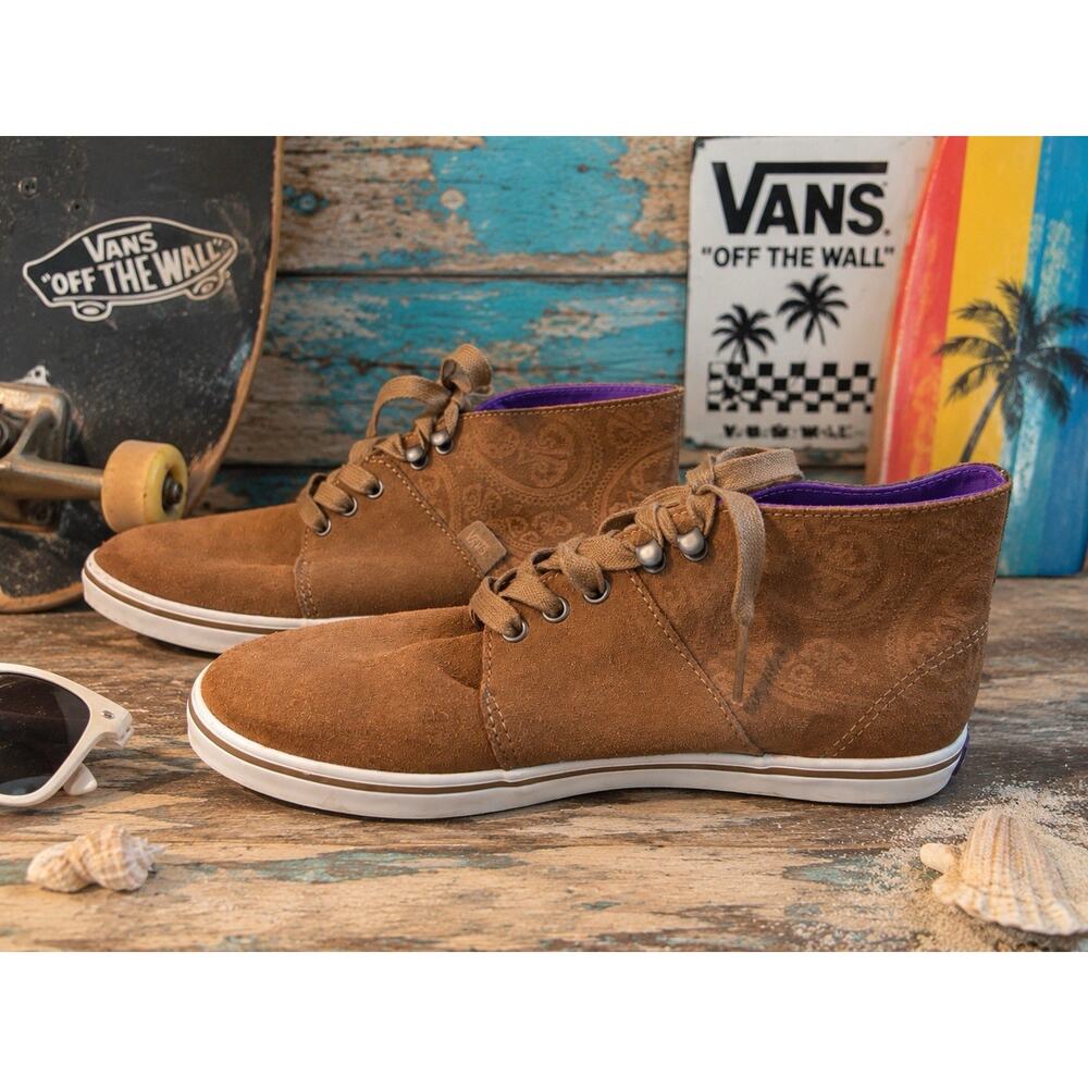 Vans Women’s Size 8 Brown Suede‎ Paisley Chukka High Top Sneakers Purple Lining
